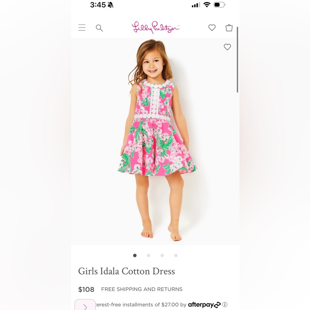 Lilly Pulitzer size 12 girls idala cotton dress, perfect condition.